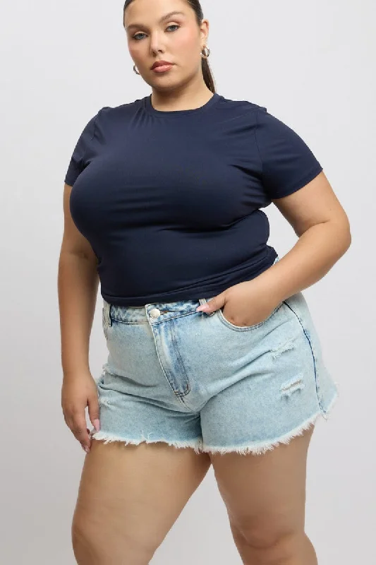 wave stretch shorts -Denim Relaxed Shorts High Rise