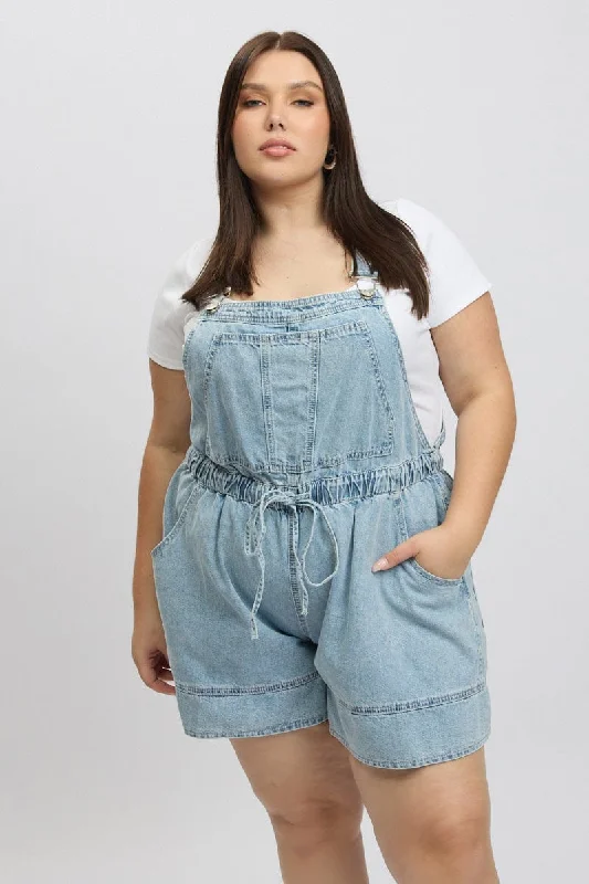 chevron pop shorts -Denim Overall Shorts