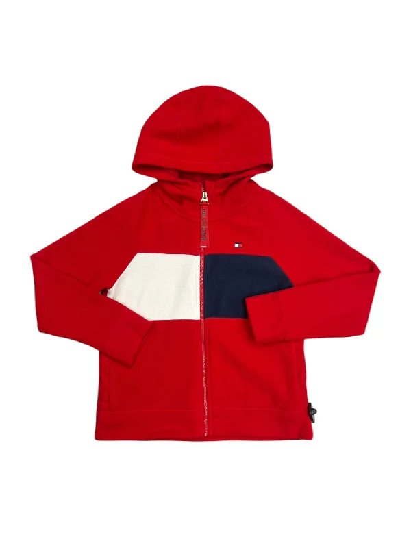 sweatshirts with ruched trim -Sweatshirt Hoodie By Tommy Hilfiger In Red & White, Size: M