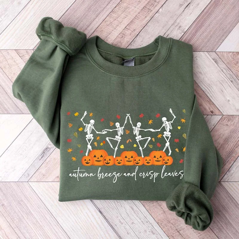 sweatshirts women dusk ochre -Pumpkin Halloween Dancing Skeletons Sweatshirt