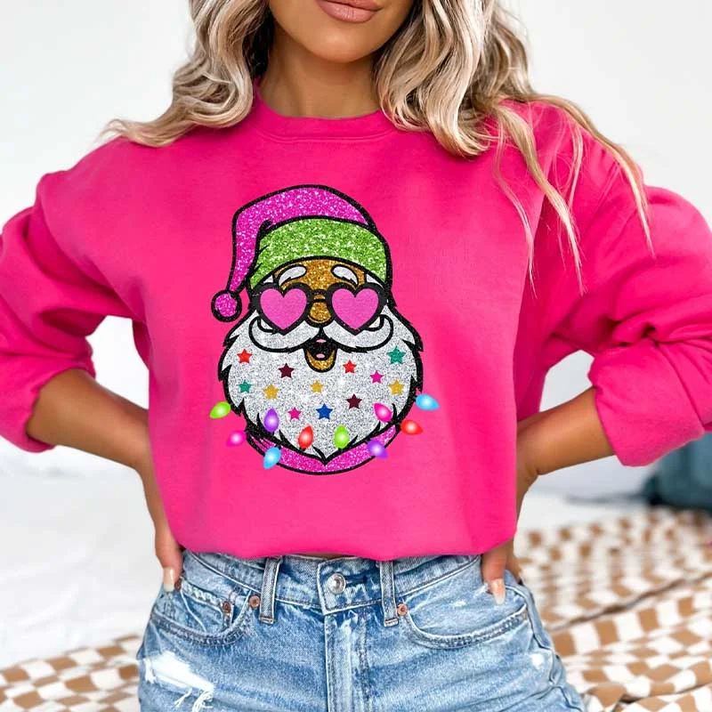 sweatshirts men nomad grid -Trendy Pink Santa With Sunglasses Printed Sweatshirt