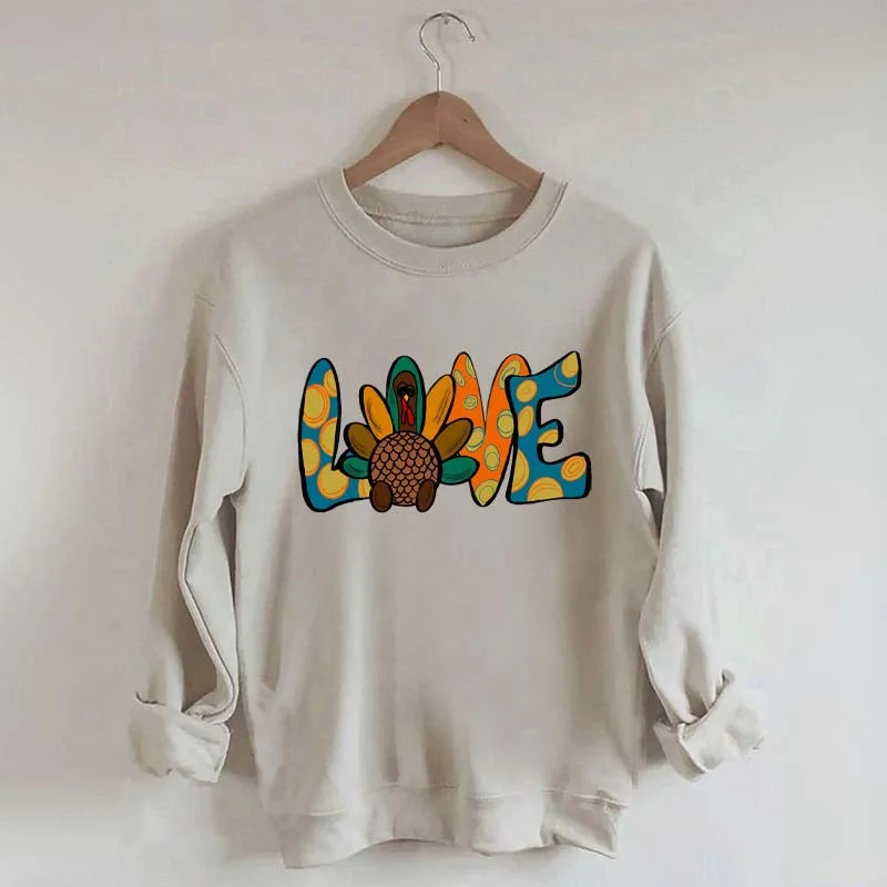 ribbed-silk sweatshirts texture -Love Turkey Thanksgiving Sweatshirt