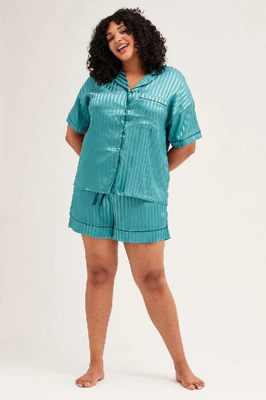 flap burst shorts -Stripe Pyjamas Set Short Sleeve Collared Shorts Satin