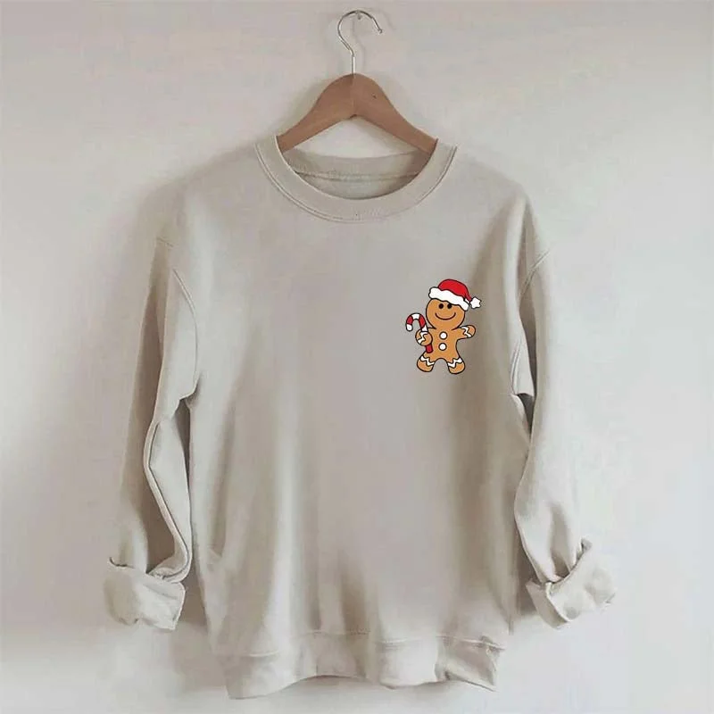 boucle-silk sweatshirts plush -Women's Christmas Gingerbread Man Sweatshirt