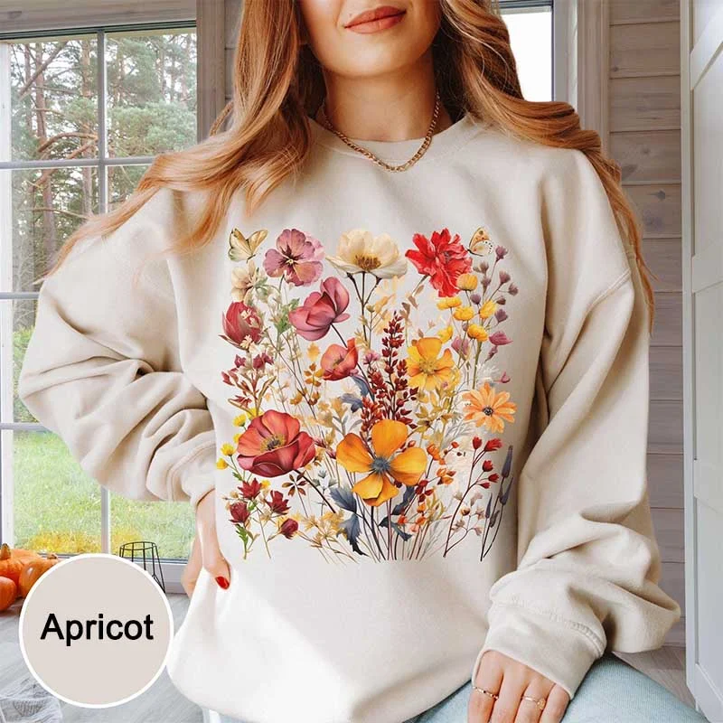 leather-jute sweatshirts hybrid -Red Orange Fall Autumn Wildflower Sweatshirt