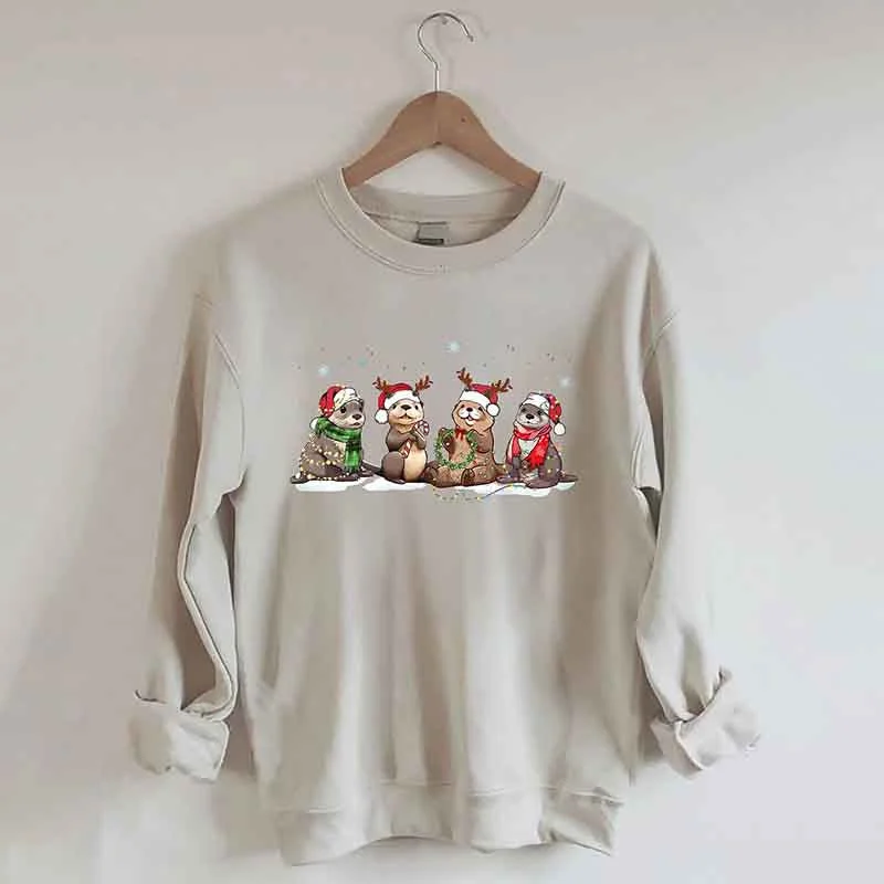 sweatshirts women soft marigold -Christmas Otters Sweatshirt