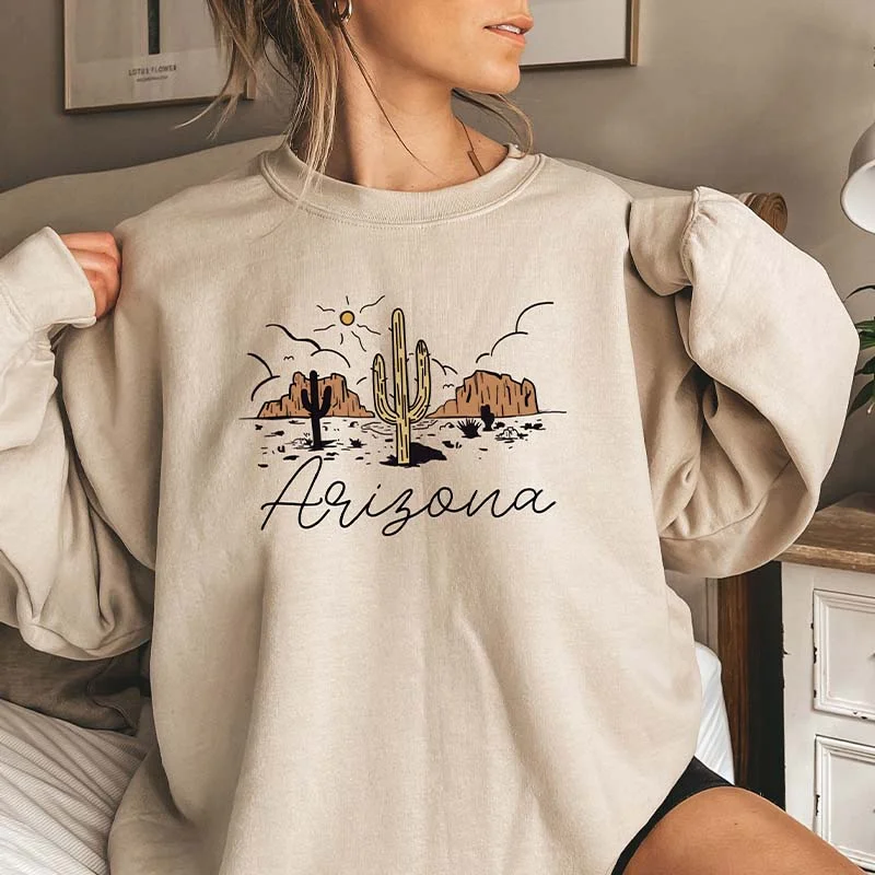 sweatshirts with draped trim -Arizona Desert Cactus Sweatshirt