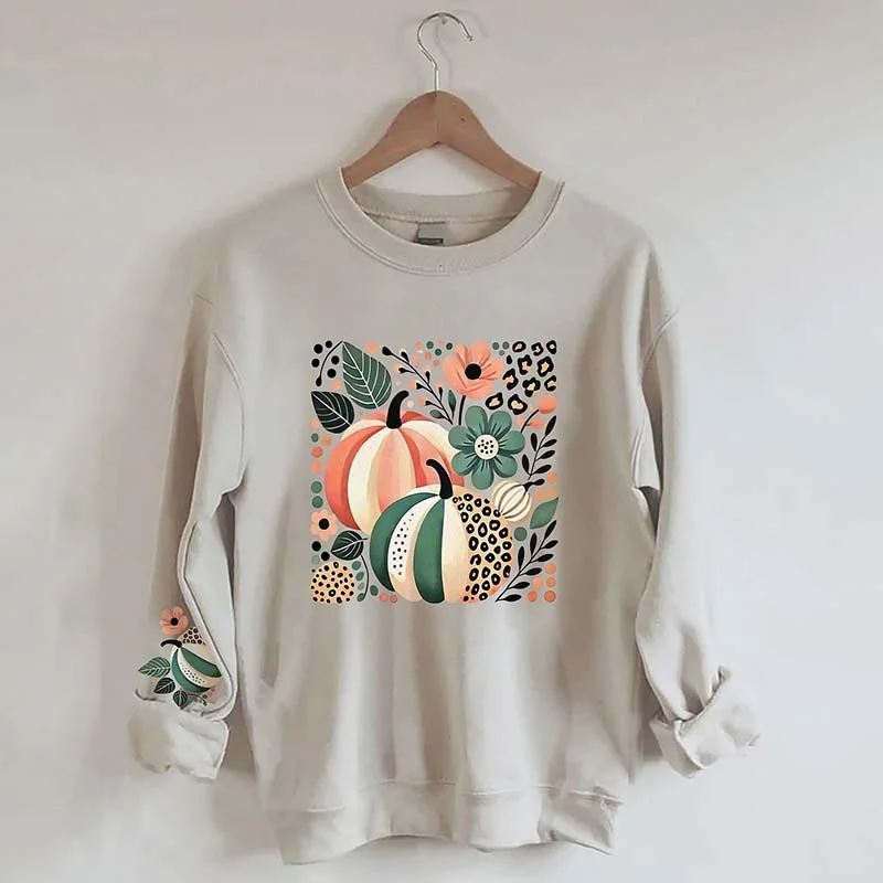 sienna sweatshirts earthy shine -Leopard Pumpkin Boho Fall Sweatshirt