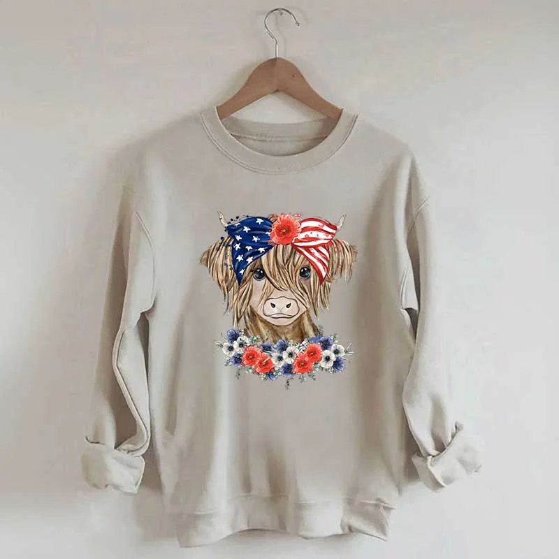 sienna sweatshirts earthy glow -Patriotic Long Haired Calf Sweatshirt