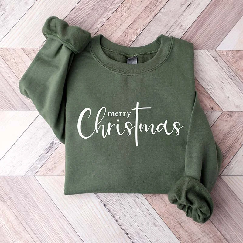 sweatshirts with lattice hem -Merry Christmas Holiday Sweatshirt