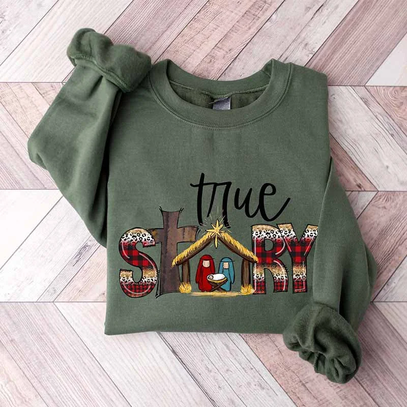 basalt sweatshirts dark tone -True Story Nativity Sweatshirt