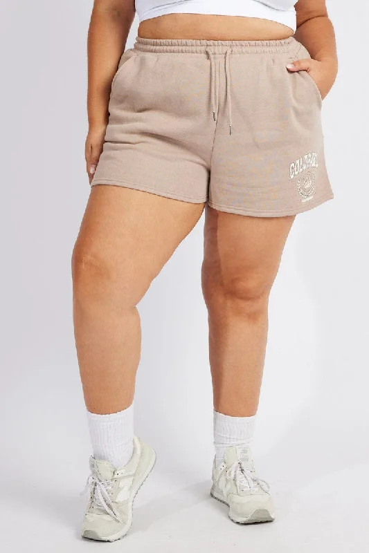 long burst shorts -Brown Track Shorts High Waist