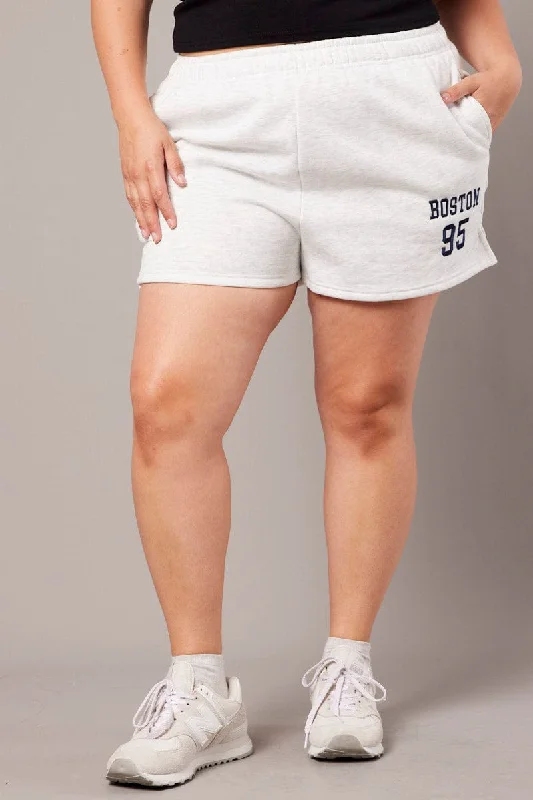 olive light shorts -Grey Track Shorts High Rise Elastic Waist