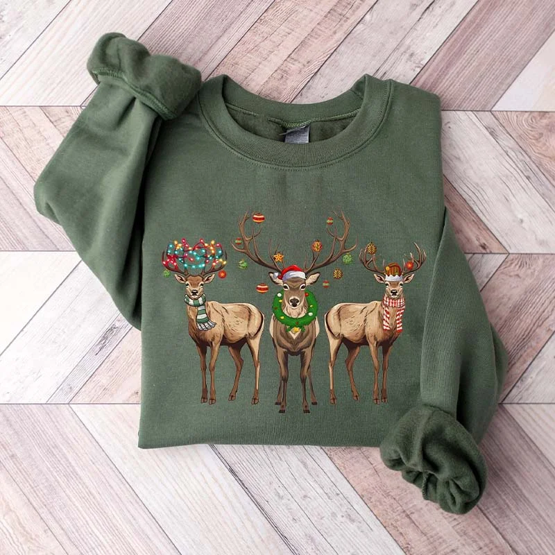 sweatshirts teens cosmic ochre -Reindeer Santa Christmas Sweatshirt