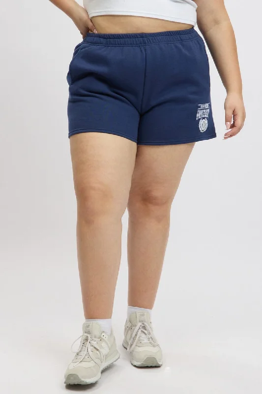 heavy cozy shorts -Blue University Embroidered Track Shorts