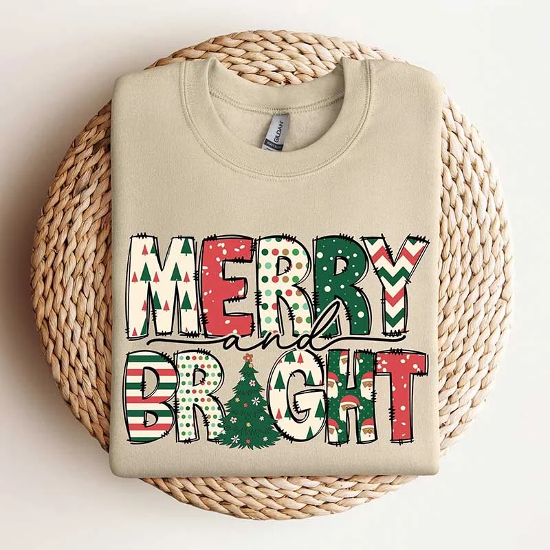 cropped sweatshirts desert layer -Merry and Bright Family Christmas Sweatshirt