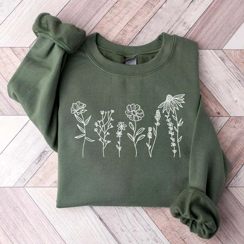 sweatshirts with draped hem -Wildflowers Floral Women Sweatshirt