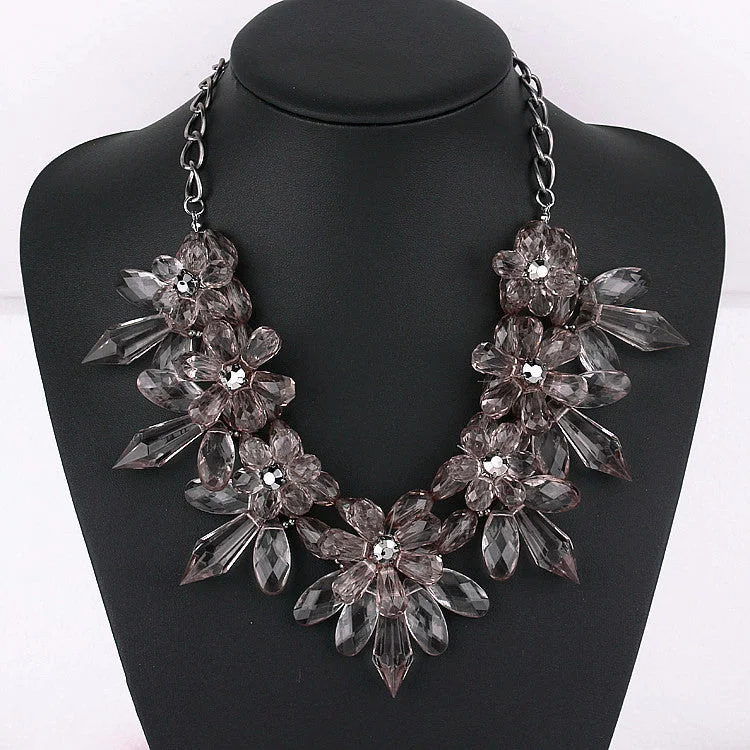 Crystal Flower Statement Necklace