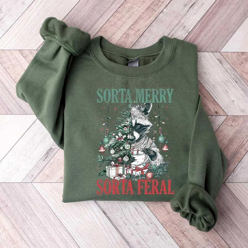 cotton-jute sweatshirts soft -Sorta Merry Sorta Feral Sweatshirt