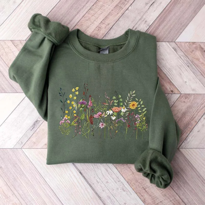 sweatshirts women soft sage -Pastel Floral Wild Flowers Lover Sweatshirt