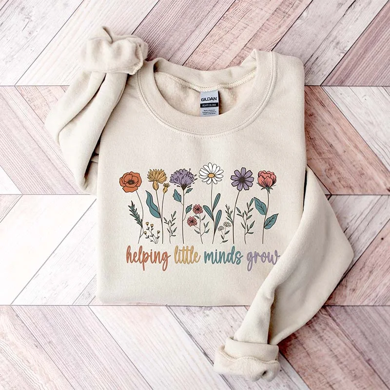 sweatshirts with horn logos -Cute Helping Little Minds Grow Sweatshirt