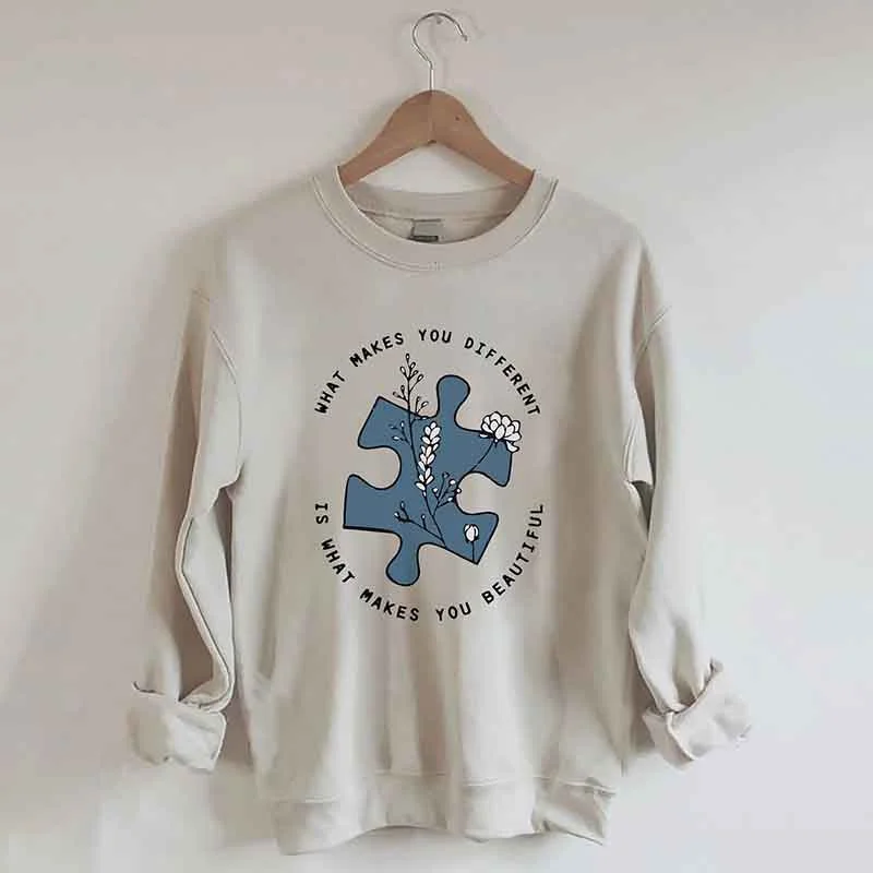 leather-jute sweatshirts hybrid -What Makes You Different Is What Makes You Beautiful Autism Awareness Sweatshirt