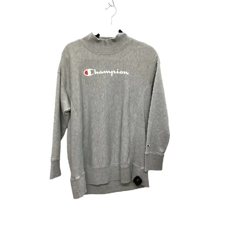 sweatshirts with scalloped hem -Sweatshirt Crewneck By Champion In Grey, Size: L