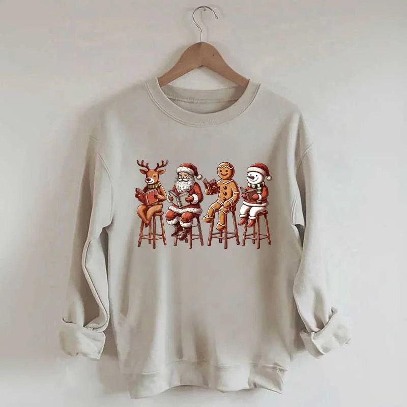 ribbed-ramie sweatshirts texture -Funny Santa Christmas Book Club Sweatshirt