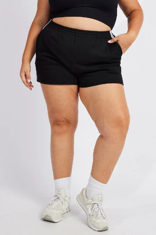 aqua flash shorts -Black Track Shorts High Rise Elastic Waist