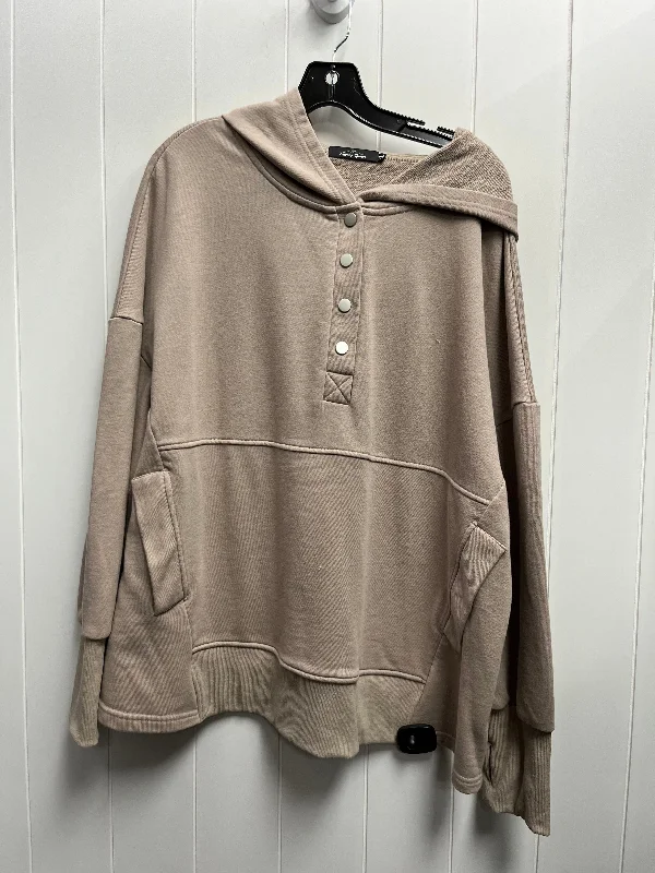 sweatshirts with lattice hem -Sweatshirt Hoodie By Clothes Mentor In Tan, Size: Xl