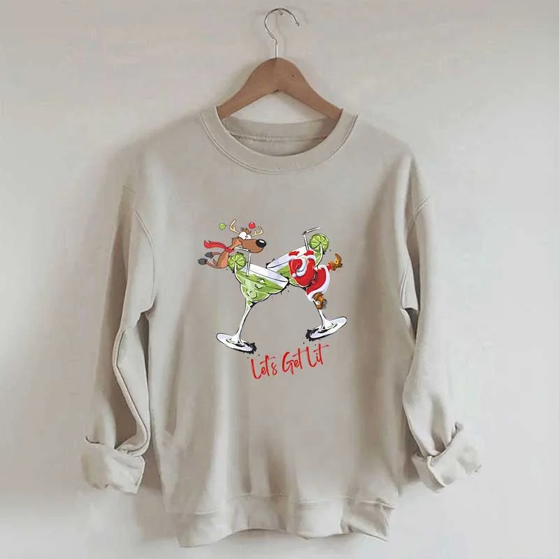 sweatshirts women arctic ochre -Party Santa & Reindeer Let's Get Lit Sweatshirt