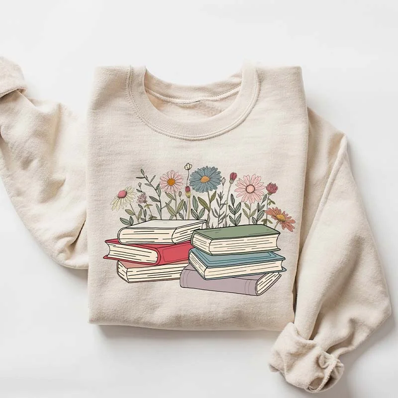 sweatshirts men outback twill -Cute Floral Book Bookworm Sweatshirt