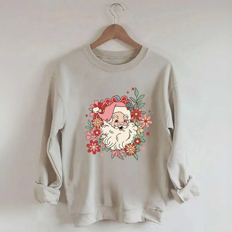 saffron sweatshirts vibrant hue -Floral Santa Christmas Daisy Sweatshirt