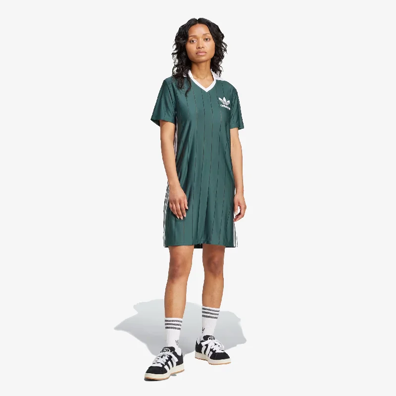 obsidian burst t-shirts -ADIDAS ORIGINALS | WMN'S ADICOLOR 3-STRIPES PINSTRIPE DRESS { MINERAL GREEN