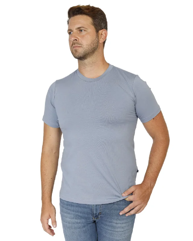 denim glow t-shirts -Airforce Blue Cotton Crew Neck T-Shirt