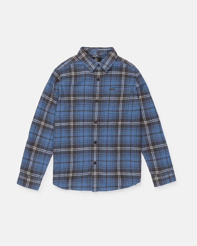 wine square neck t-shirts -Big Boys Caden Plaid Long Sleeve Shirt - Blue