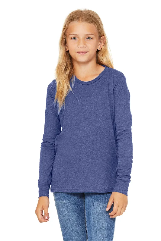 walnut flash t-shirts -Bella + Canvas Youth Jersey Long Sleeve Crewneck T-Shirt - True Royal Blue Triblend