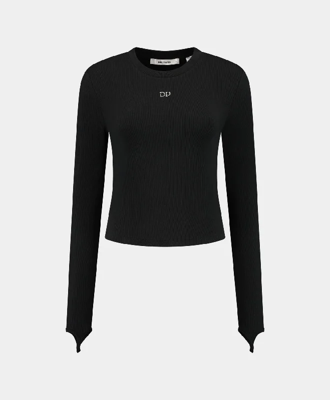 duo flash t-shirts -Black Logo Rib Top