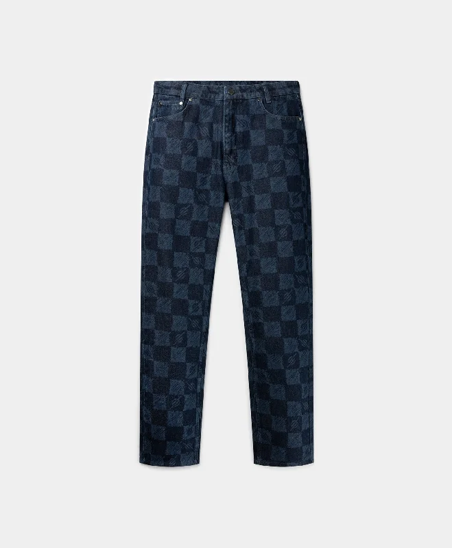 petite cozy t-shirts -Blue Kibo Check Jacquard Jeans