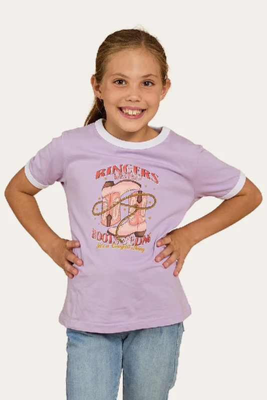 ombre glow t-shirts -Boots and Bling Kids Ringer T-Shirt - Lavender