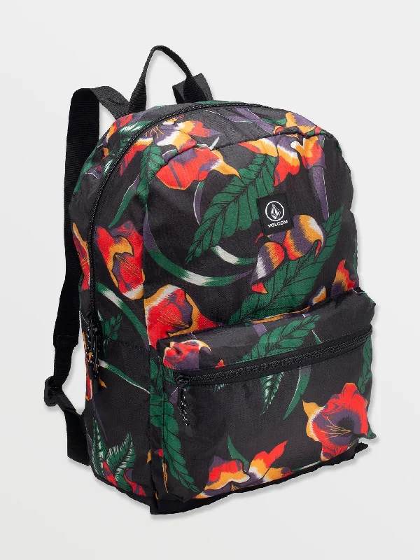 steel sporty t-shirts -Bt Packable Backpack - Black Floral Print