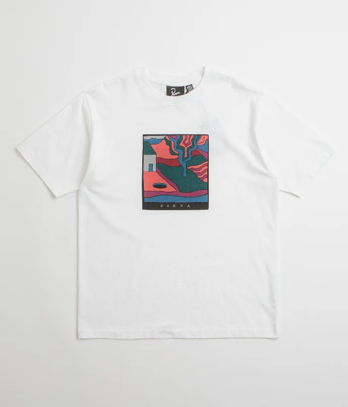 gym stretch t-shirts -by Parra Hole In The Yard T-Shirt - White