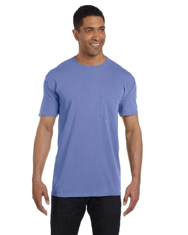 camel stretch t-shirts -Comfort Colors Garment-Dyed Pocket T-Shirt | Flo Blue