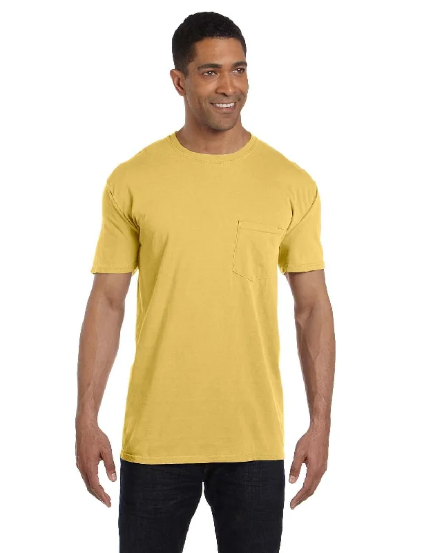 slim gym t-shirts -Comfort Colors Garment-Dyed Pocket T-Shirt | Mustard