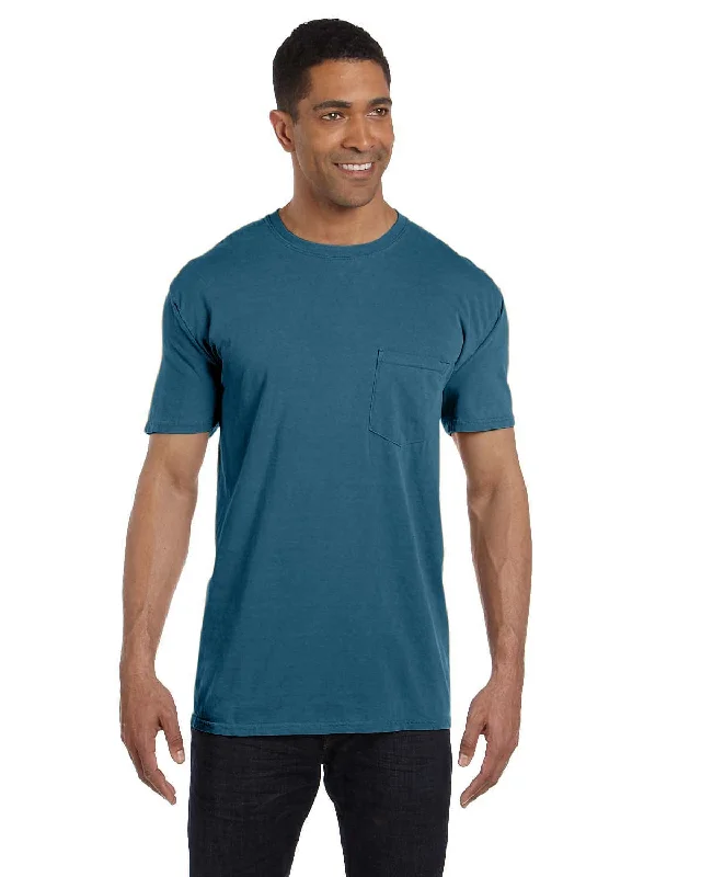 plus stretch t-shirts -Comfort Colors Garment-Dyed Pocket T-Shirt | Topaz Blue