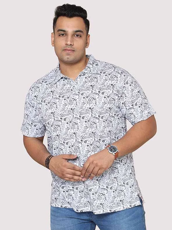 moss gym t-shirts -Men Plus Size Black Paisley Digital Printed Polo Collar T-shirt