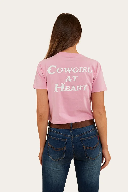 newborn flash t-shirts -Cowgirl Heart Womens Cropped T-Shirt - Pastel Pink