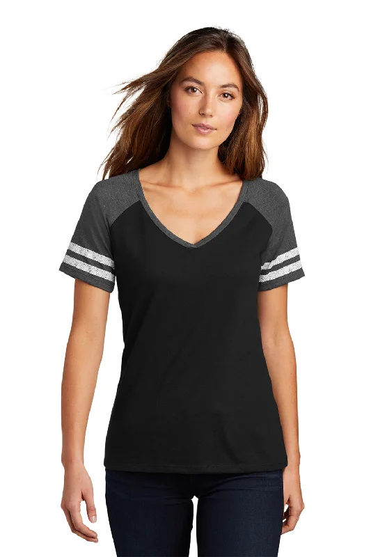 brick glow t-shirts -District Womens Game Short Sleeve V-Neck T-Shirt - Black/Heather Charcoal Grey