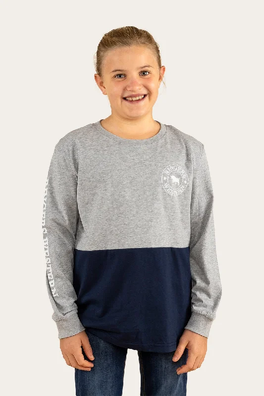 nickel flash t-shirts -Duo Kids Long Sleeve T-Shirt - Grey Marle/College Navy