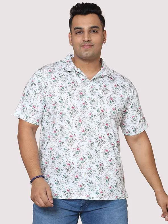 blended tone t-shirts -Men Plus Size Flora Bunch Digital Printed Polo Collar T-shirt